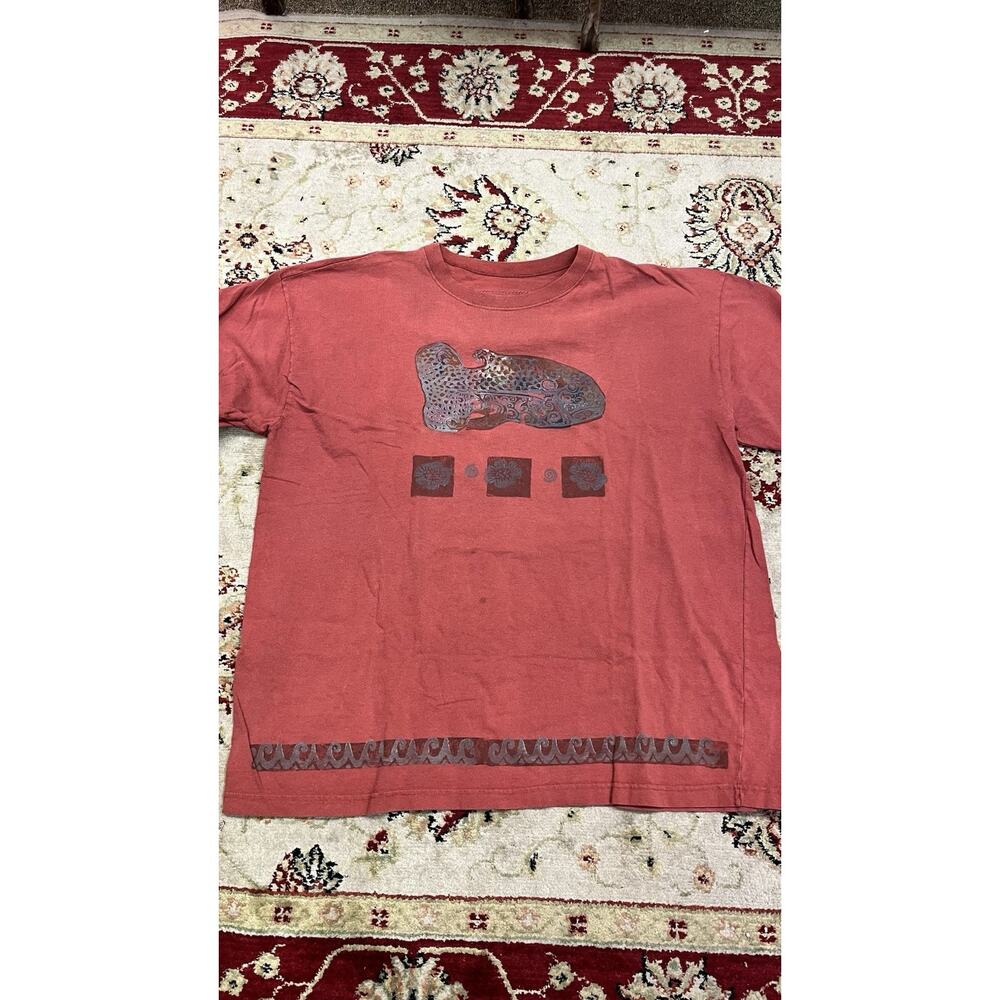Vintage 1993 Blue Fish Hand Painted Art T-Shirt Rust Boho Art-to-Wear XL / XXL